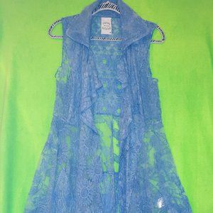 Blue Lace Knee Length Cover Up Vest